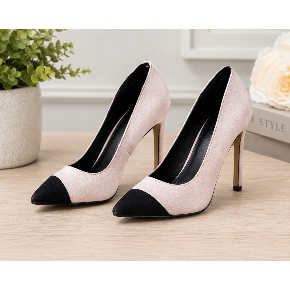 New York & Company Maddison Pumps Size 6 Pink Black Cap Toe Pointed Heels